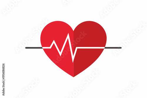 Red EKG tracing graphic, signifying a healthy heart rhythm and medical progress, isolated on a simple white background.