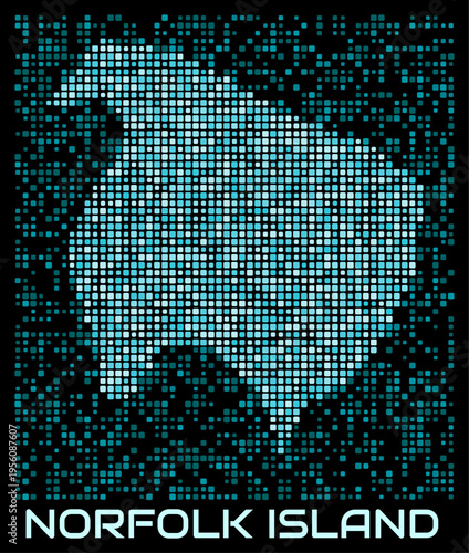 Norfolk Island digital dotted map. Shape of the country in cyan color palette on dark background. Futuristic Norfolk Island map design. Vector illustration.