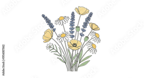 Colorful bouquet of wildflowers and lavender.