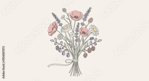 Bouquet of flowers with pink roses.