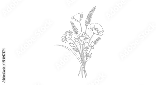 Bouquet of wildflowers and greenery stems.