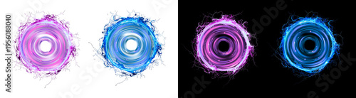 Canvastavla PNG image of Collection of two swirling vibrant neon energy vortex portals glowi
