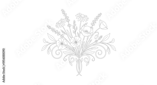 Floral decorative design with leaves and flowers.