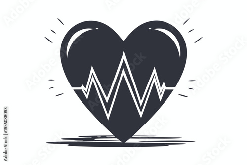 Heart shape integrated with a continuous pulse line, representing vitality and emotional flow. Abstract vector graphic for health and wellness themes.