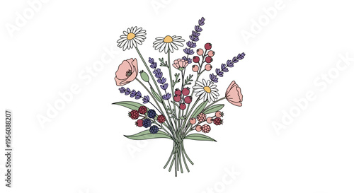 Colorful bouquet of wildflowers and lavender.
