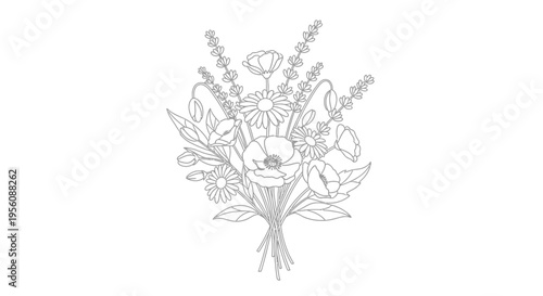 Bouquet of flowers and leaves drawing.