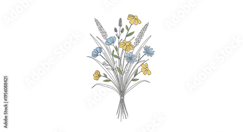 Bouquet of colorful flowers and grasses.