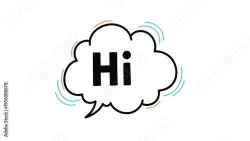 Speech bubble containing the word Hi is surrounded by subtle colorful motion lines on a clean white background for a friendly greeting.