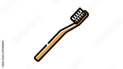 Orange and black toothbrush icon in a flat outline style representing oral hygiene and dental care practices.