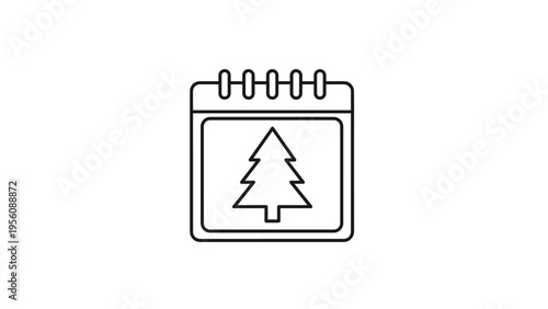 Minimalist calendar icon showing a christmas tree page for winter holiday planning and event scheduling.