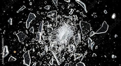 Wallpaper Mural Shattered glass exploding in air with sharp fragments flying apart on black background Torontodigital.ca