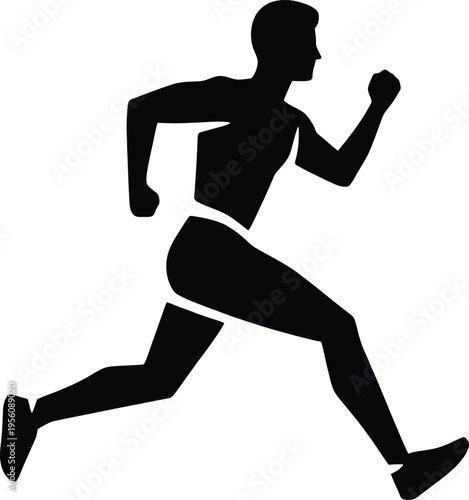 Black vector illustration of a running man silhouette and active woman athlete exercising in a fitness sprint for sports action