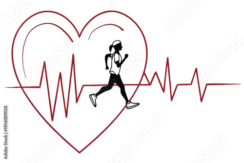 Heart and pulse line combination in a modern, flat design style. Represents health, emotion, and energy tracking. Vector graphic for digital use.