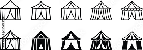 Black and white of various circus tent tents