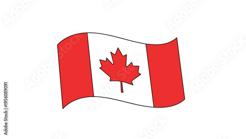 Illustration of the Canadian national flag with red side bars and a central red maple leaf waving in the wind.