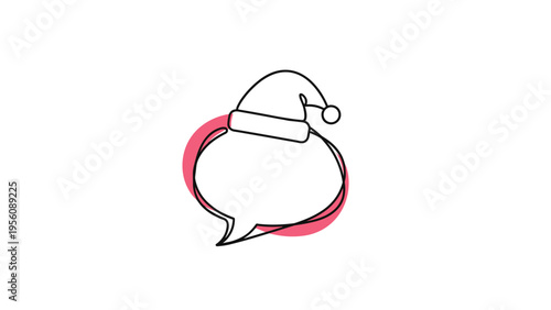 Minimalist outline of a speech bubble wearing a red and white Santa hat, symbolizing Christmas greetings and holiday messages.