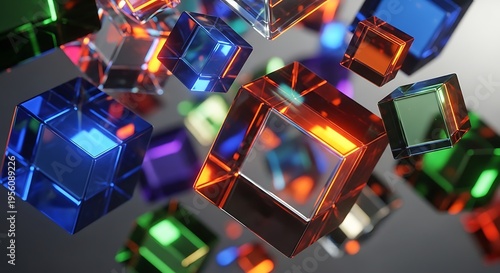 Wallpaper Mural Colorful 3d cubes floating in mid air with reflective surfaces Torontodigital.ca