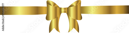 Horizontal golden ribbon with large shiny bow on transparent background for luxury gift packaging design element elegant metallic silk tape for premium greeting headers