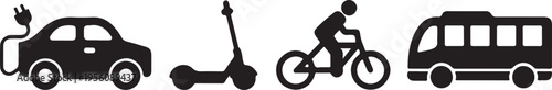 A series of black icons representing various modes of modern urban transportation and commuting
