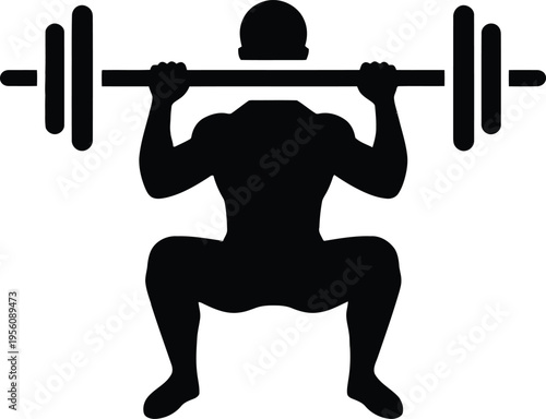 A strong male athlete exercises in the gym, his muscular silhouette defined as he performs a heavy weightlifting workout with a barbell and dumbbell to build power and body strength