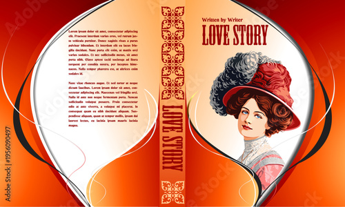 075-01-Love story novel artwork featuring a beautiful victorian woman in a feathered hat