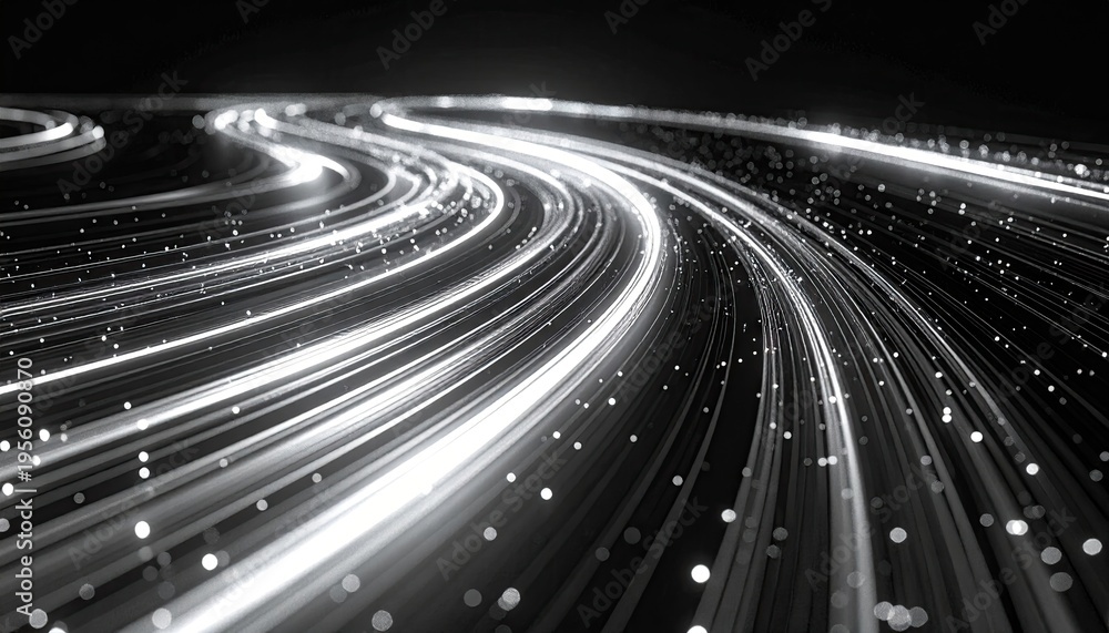 Fototapeta premium Abstract data streams flow in dark space, blurred background, representing information technology or networks