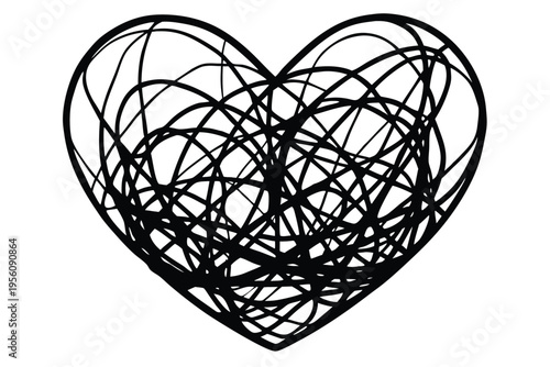 Heart symbol with tangled internal lines, signifying a troubled mind, emotional distress, and anxiety.