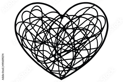Symbol of a heart drawn with a tangled scribble, signifying emotional complexity, anxiety, and inner conflict.
