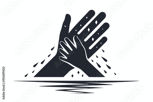 Helping hand reaching out, symbolizing support, assistance, and connection in a minimalist black and white design.