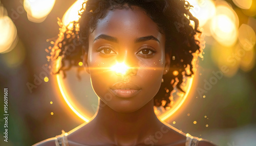 Woman radiates mystical aura with soft light