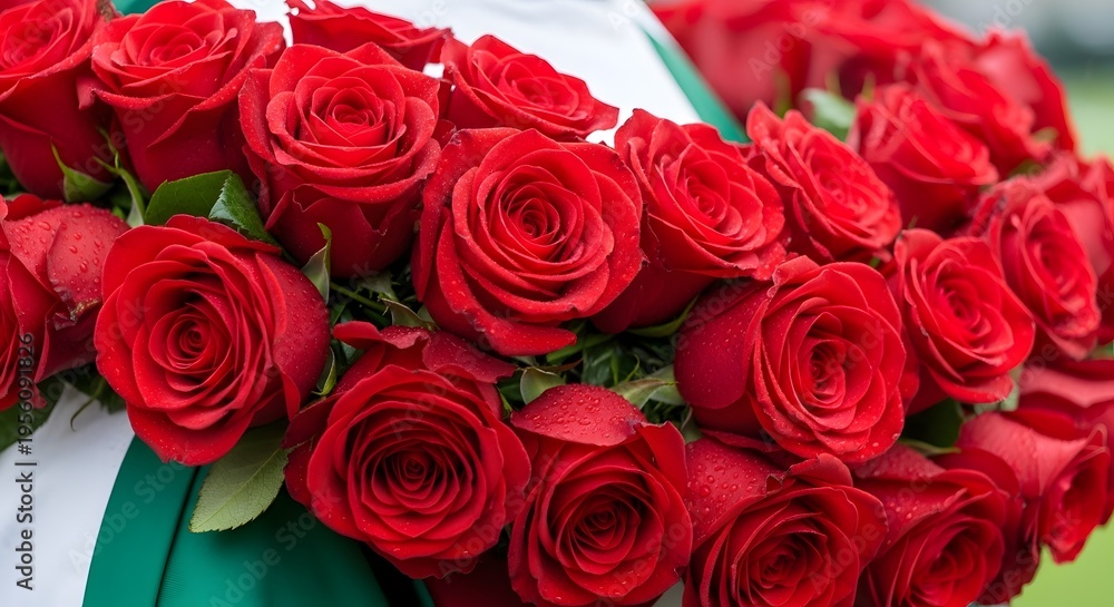 Naklejka premium Kentucky Derby celebration featuring vibrant red roses arranged beautifully in a lush green bouquet