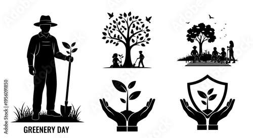 Planting and environmental care silhouette vector icons set EPS10 Stock.eps