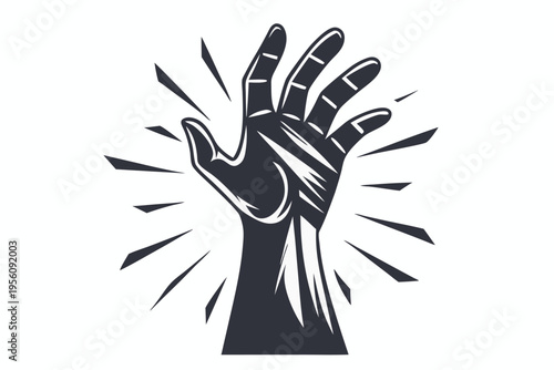 Minimalist black and white vector of a helping hand reaching out, representing aid, support, and connection.