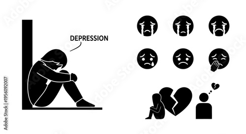 Minimalist vector icons for depression sadness and mental health issues EPS10 Stock.eps