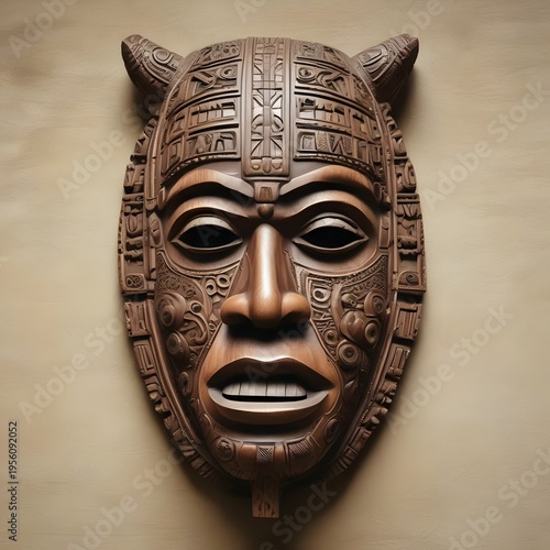 Traditional African Tribal Wooden Mask with Intricate Carvings and Designs