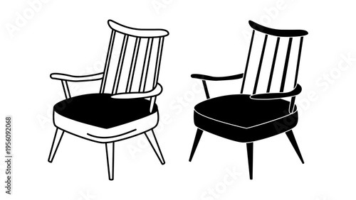 Chair icon set with outline and solid style for furniture interior home decor concept