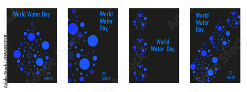 World Water Day. Vector illustration of abstract Water bubble with glitter effect isolated black background. Perfect World Water Day greeting poster cover set. EPS 10