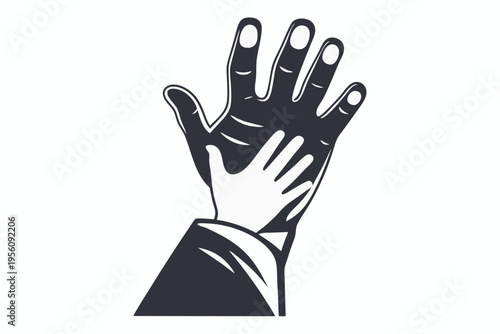 Black and white graphic of a hand extending assistance, representing support and offering help.
