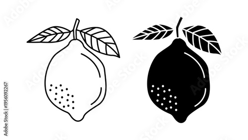 Lemon icon set with outline and solid style for fresh citrus fruit food ingredient concept