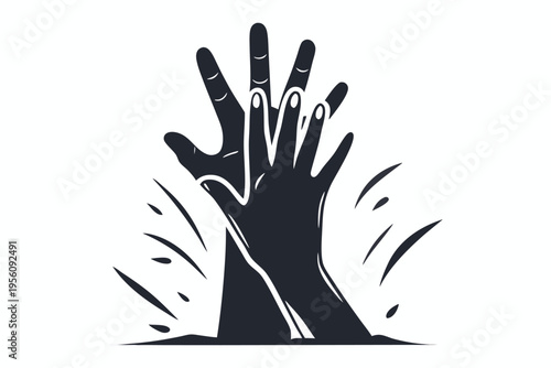Black and white illustration representing a helping hand reaching out, signifying support and aid.