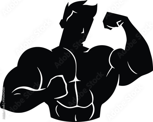 Black silhouette drawing of a man in boxing gloves featuring a vector outline design for a tattoo or logo art