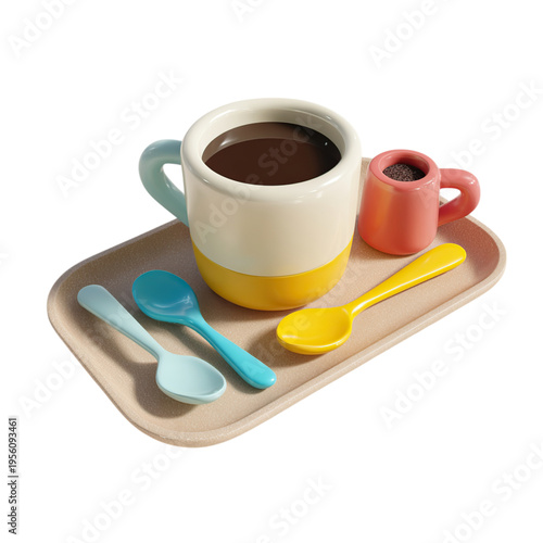 Colorful toy coffee cup and spoons.