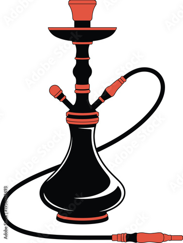 Hookah shisha pipe illustration, traditional smoking device with hose, Arabic culture concept, modern flat vector design