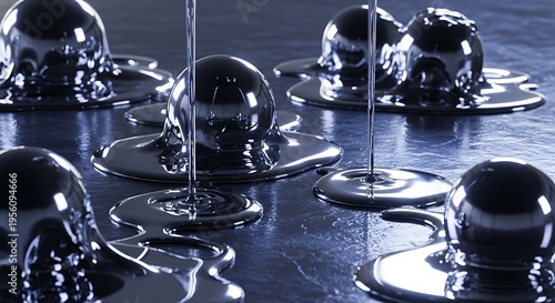 Wallpaper Mural Mercury droplets falling on reflective surface creating ripples Torontodigital.ca