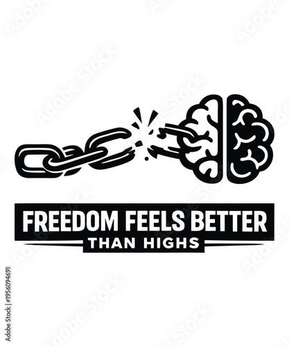 Breaking the chains of addiction illustration featuring a human brain being released from shackles