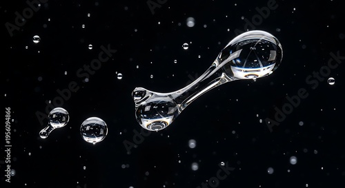 Wallpaper Mural Clear liquid droplets floating in mid air against black background Torontodigital.ca