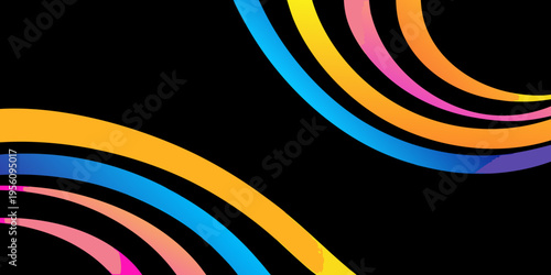 Abstract colorful curved lines against a stark black background