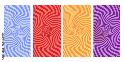 Four vertically arranged panels displaying swirling colorful hypnotic patterns