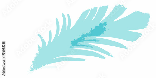 Abstract teal brushstroke resembling a feather or plant form