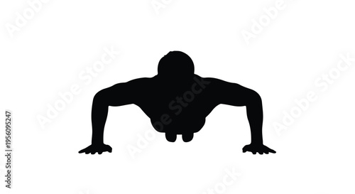Man doing push ups exercise in black silhouette on white background fitness workout